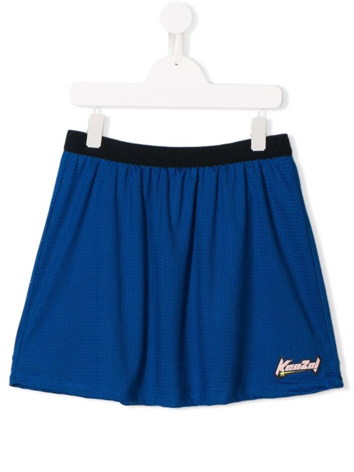 Kenzo Kids Teen Logo Patch Mesh Skirt - Blue