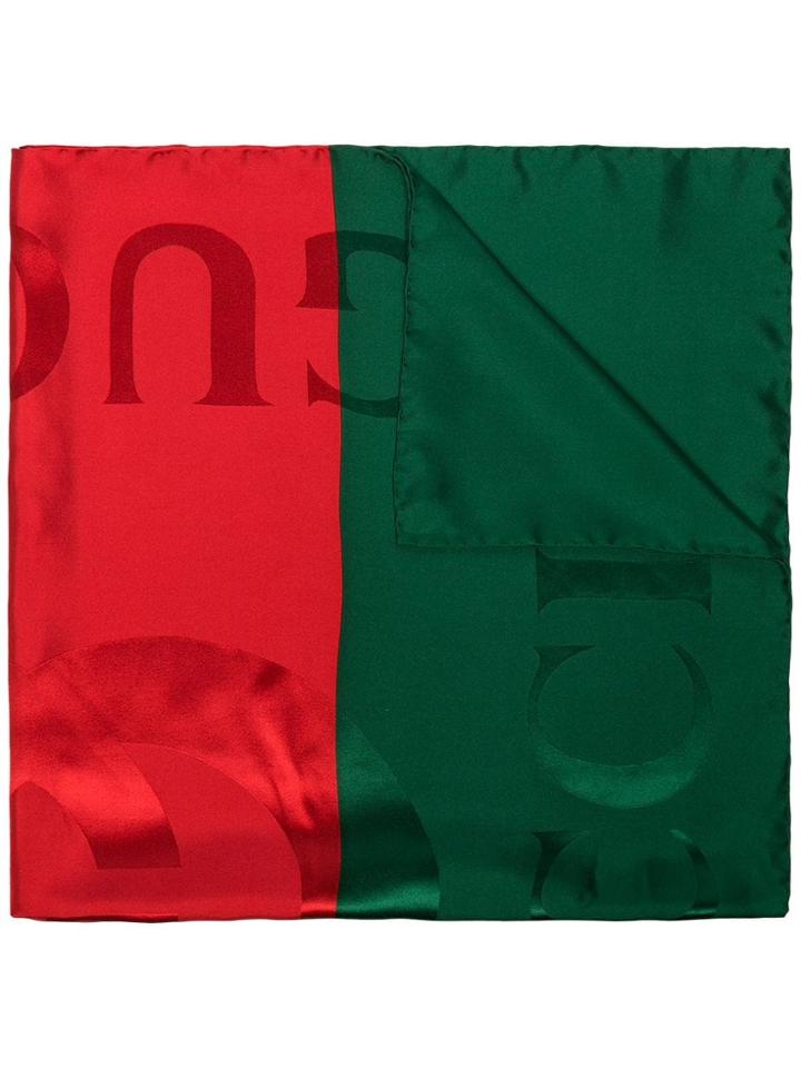 Gucci Red And Green Gg Logo Silk Scarf