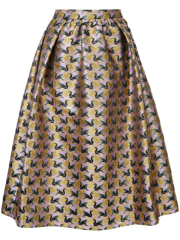 Mary Katrantzou Swan Flocked Skater Skirt - Metallic