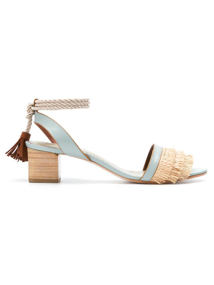 Sarah Chofakian Block Heel Lace Up Sandals - Blue