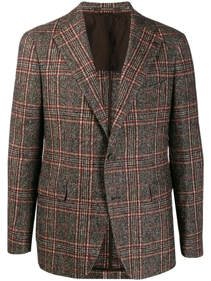 Tagliatore Textured Check Patterned Blazer - Brown