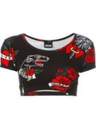 Ktz Printed Cropped Top, Women's, Size: Large, Black, Spandex/elastane/rayon