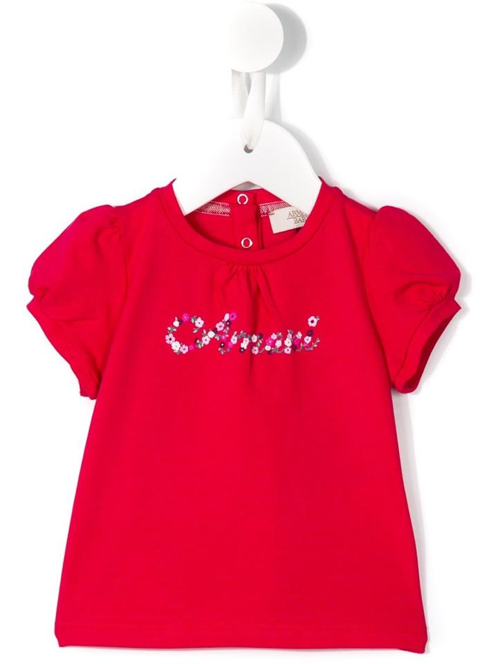 Armani Junior - Floral Logo Print T-shirt - Kids - Cotton/spandex/elastane - 12 Mth, Toddler Girl's, Pink/purple