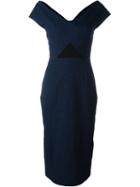 Roland Mouret Textured Fitted Rear Slit Dress, Women's, Size: 10, Blue, Cotton/silk/acetate/spandex/elastane