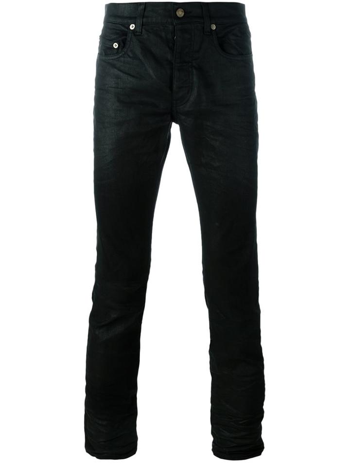Saint Laurent Straight Leg Coated Jeans, Men's, Size: 31, Black, Polyurethane/cotton