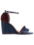 Lanvin Studded Wedge Sandals, Women's, Size: 37.5, Blue, Calf Leather/leather/suede/metal Other