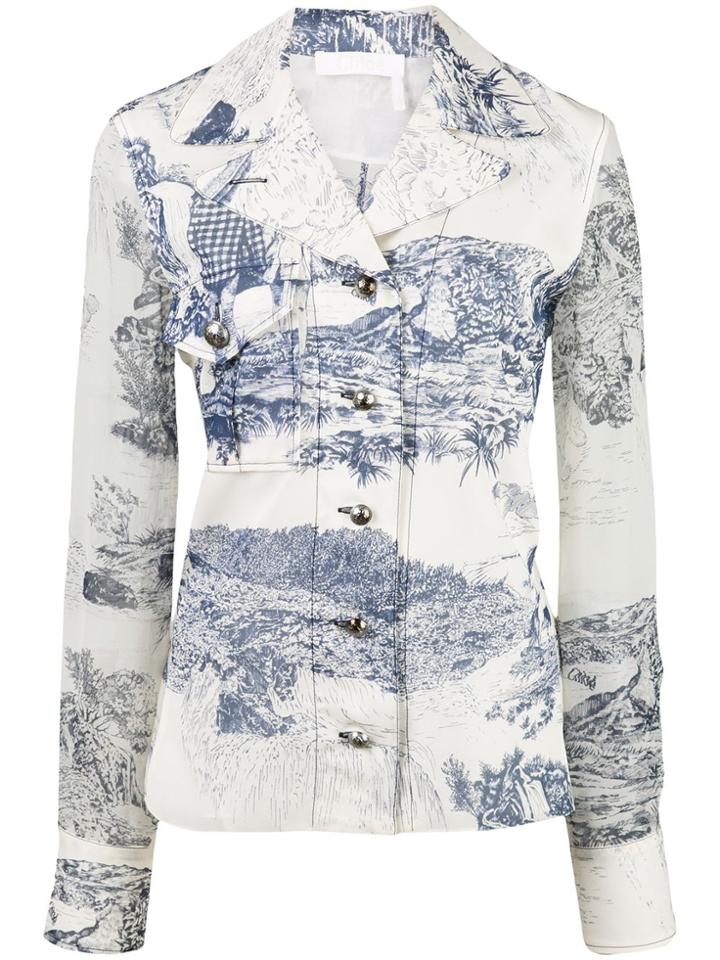 Chloé Printed Sheer-panels Blouse - White