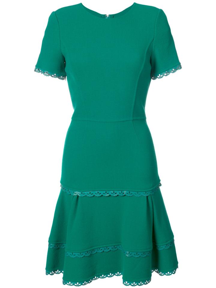 Oscar De La Renta Scallop Trim Flare Dress - Green