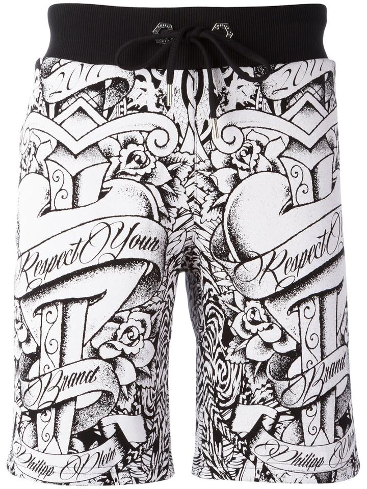 Philipp Plein Print Shorts, Men's, Size: Medium, Black, Cotton