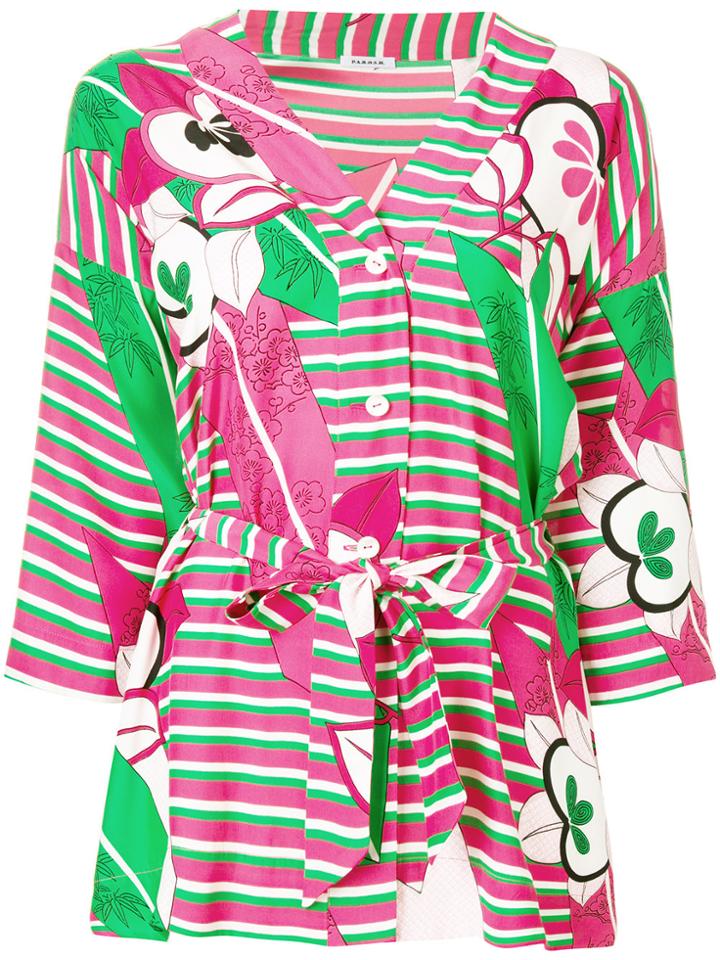 P.a.r.o.s.h. Floral Striped Kimono - Pink & Purple