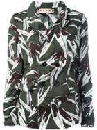 Marni Leaf Pattern Blazer, Women's, Size: 44, Green, Linen/flax/cotton