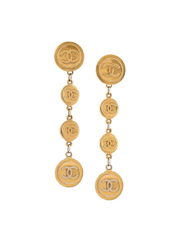 Chanel Vintage Dangle Button Clip-on Earrings