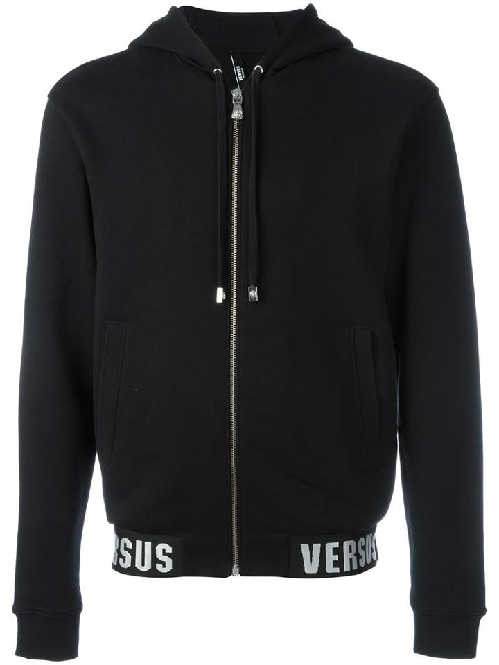 Versus Logo Trim Hoodie, Men's, Size: Xl, Black, Cotton/polyester/spandex/elastane