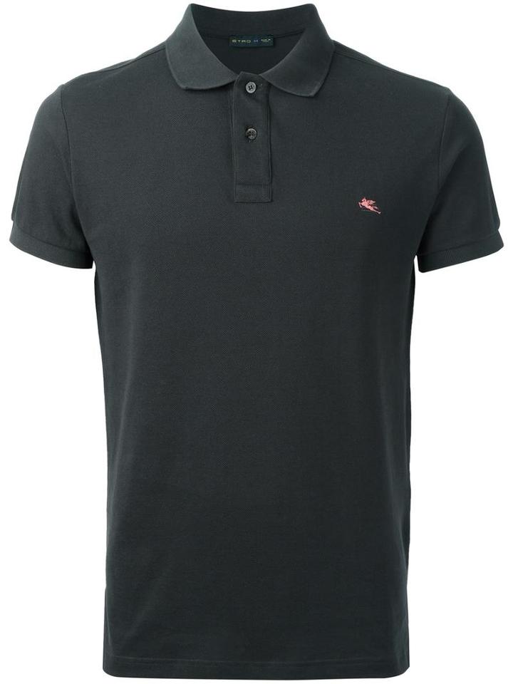 Etro Logo Patch Polo Shirt, Men's, Size: Medium, Grey, Cotton