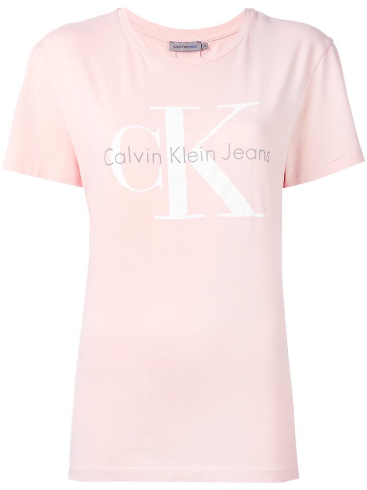 Calvin Klein Jeans Logo Print T-shirt, Women's, Size: Medium, Pink/purple, Cotton