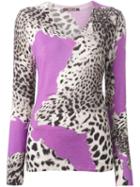 Roberto Cavalli Leopard Print V-neck Sweater