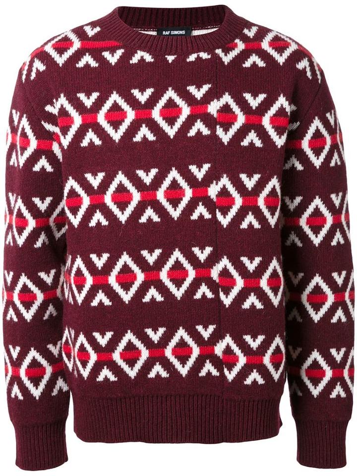 Raf Simons Geometric Jumper, Men's, Size: Medium, Red, Virgin Wool