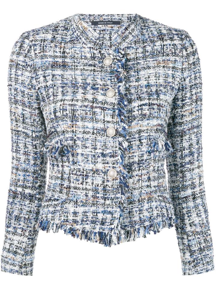 Tagliatore Fringed Tweed Jacket - Blue