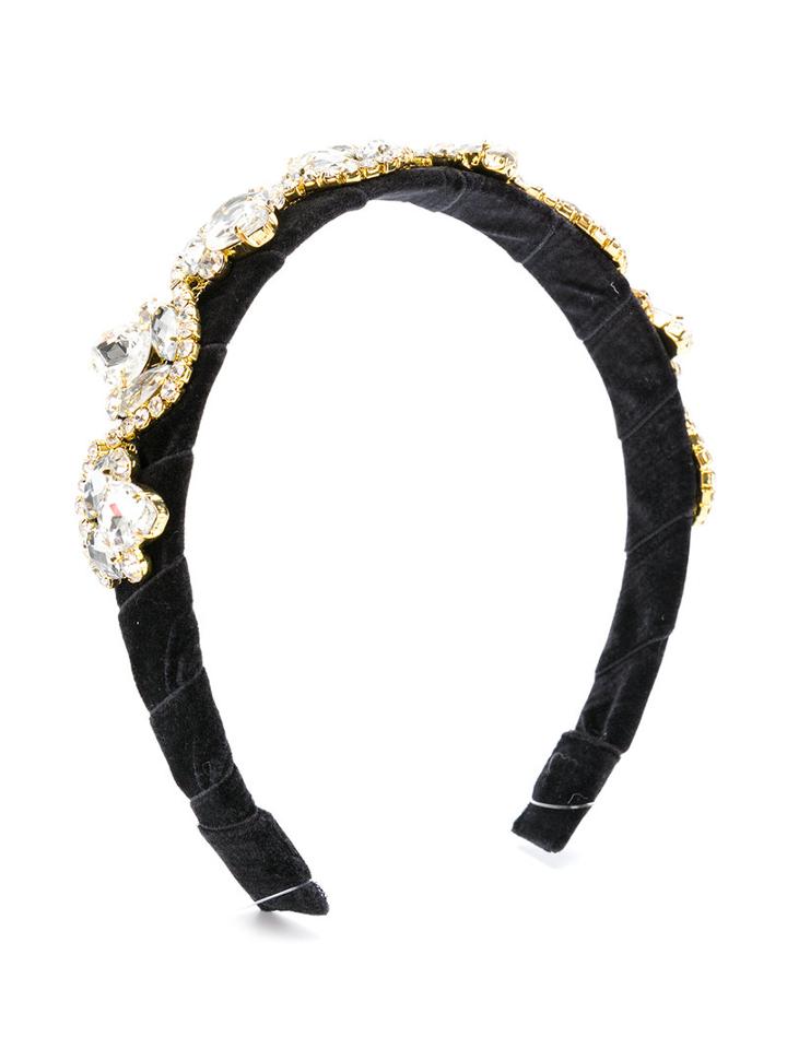 David Charles Kids - Bejewelled Headband - Kids - Brass/velvet/glass - One Size, Black