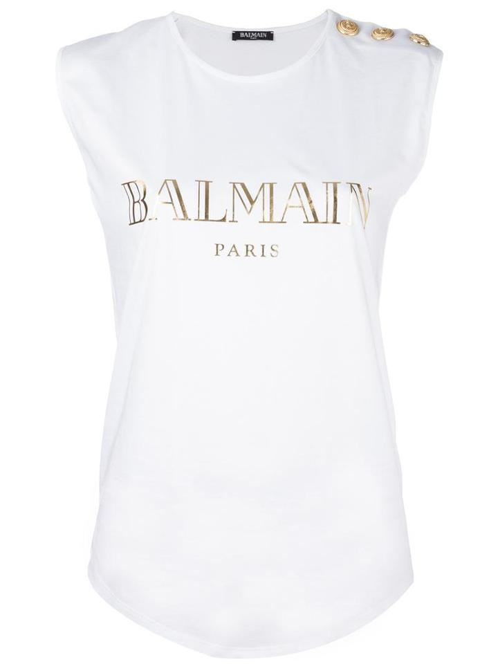Balmain Logo T-shirt, Women's, Size: 32, White, Cotton
