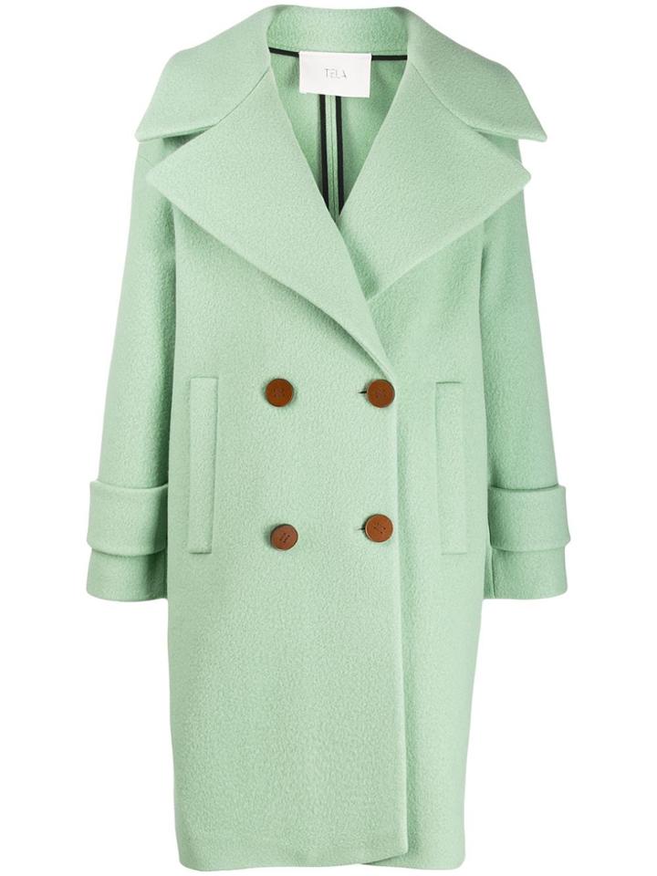 Tela Felt Double-breasted Coat - Green