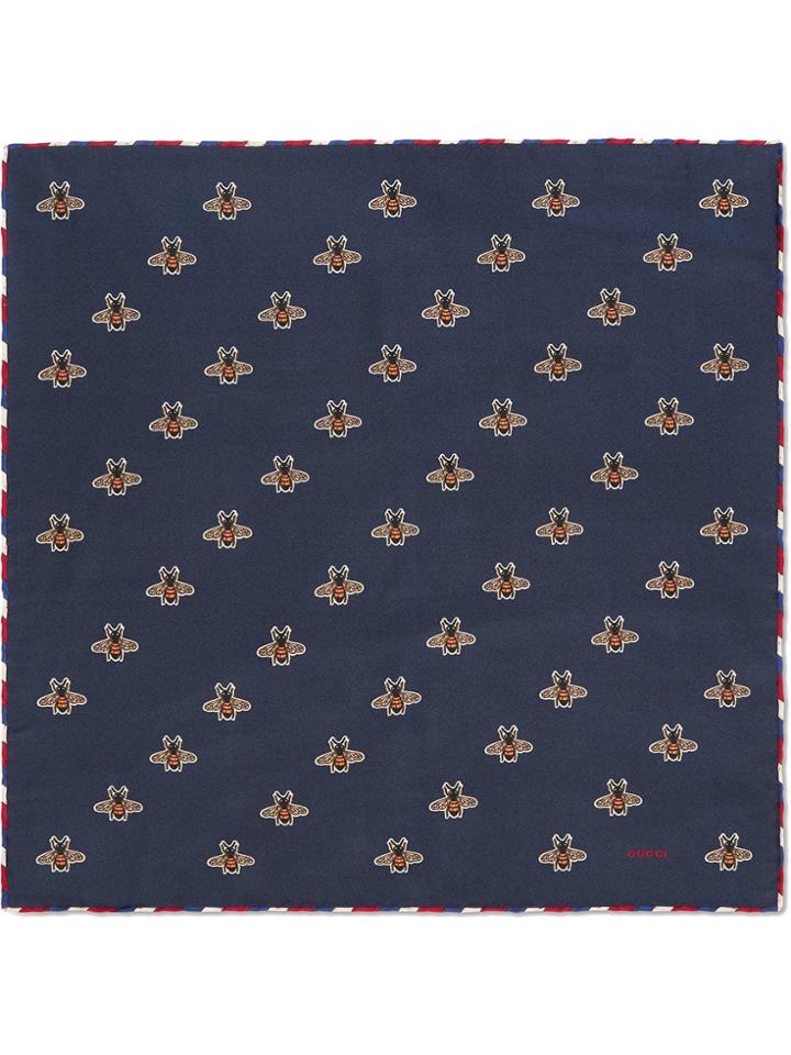 Gucci Bees Print Silk Pocket Square - Blue