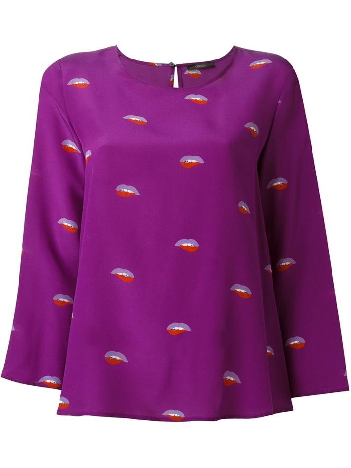 Odeeh Bite Print Blouse, Women's, Size: 40, Pink/purple, Silk