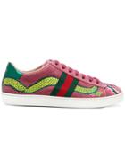 Gucci Embroidered Dragon Sneakers - Pink & Purple