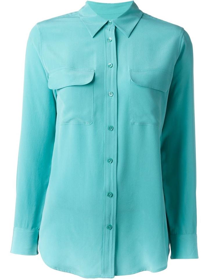 Equipment Front Pocket Shirt, Women's, Size: Large, Green, Silk