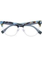 Fendi - Cat Eye Frame Glasses - Women - Acetate/metal (other) - 51, Blue, Acetate/metal (other)
