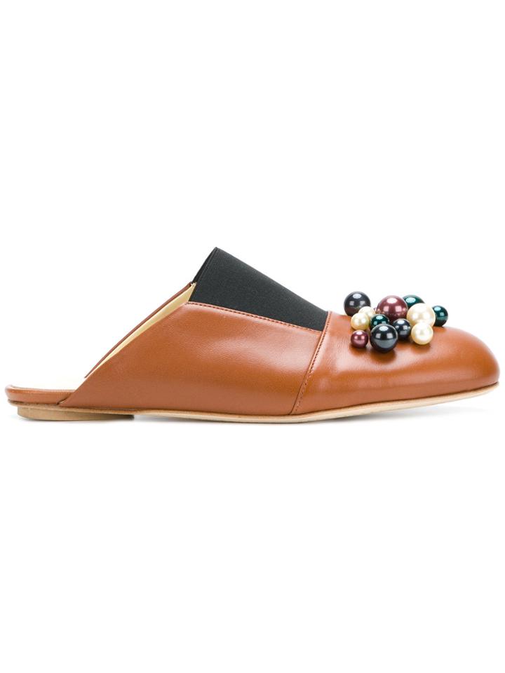 Marni Embellished Slip-on Mules - Brown