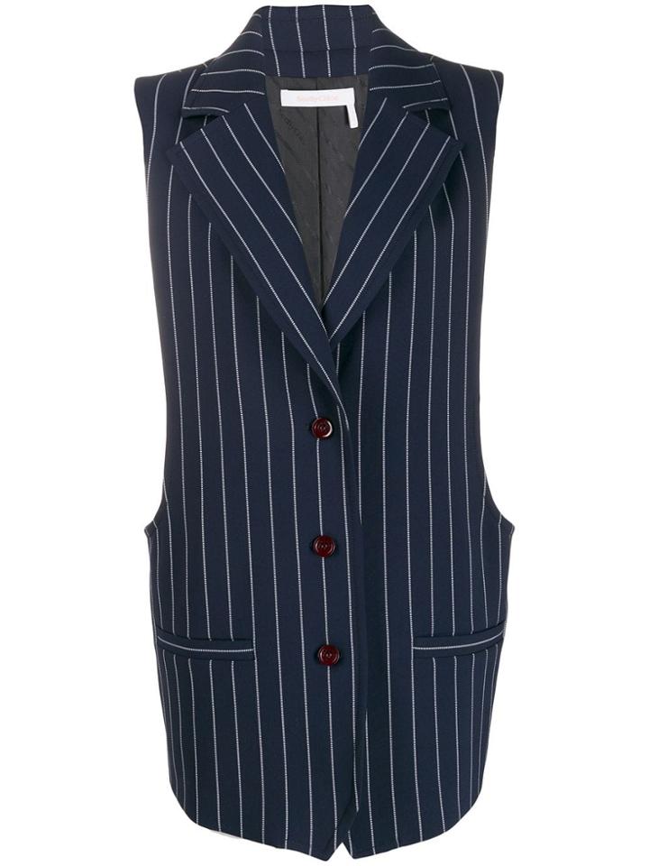 See By Chloé Pinstripe Longline Waistcoat - Blue