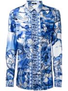 Versace Collection Printed Shirt, Men's, Size: 42, Blue, Silk