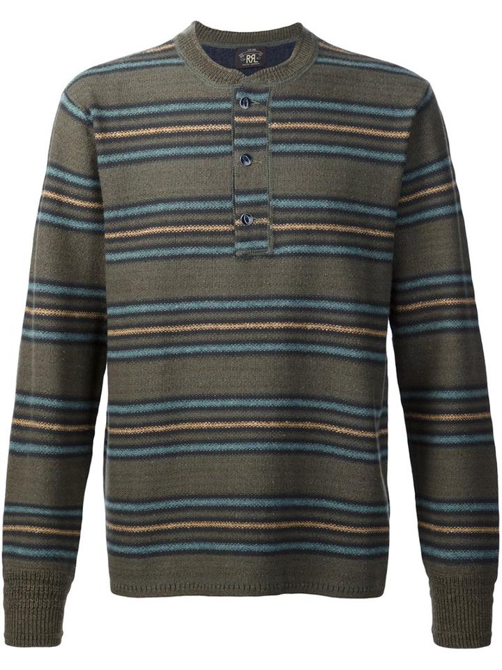 Rrl 'canteen' Stripe Henley, Men's, Size: Medium, Green, Silk/cotton/linen/flax/wool