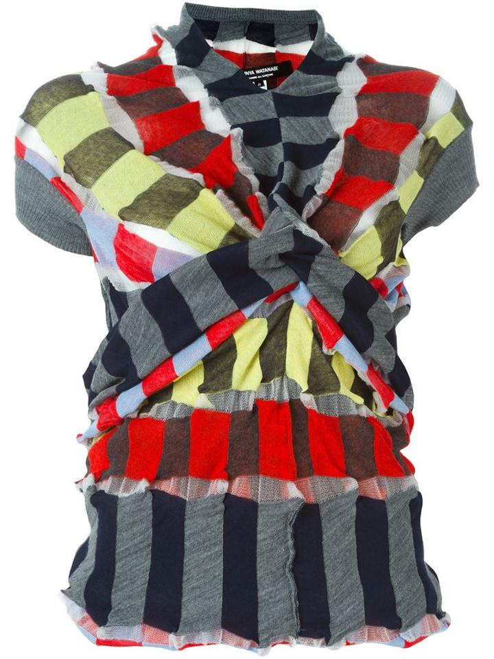 Junya Watanabe Comme Des Garçons Striped Gathered Front Knit Top
