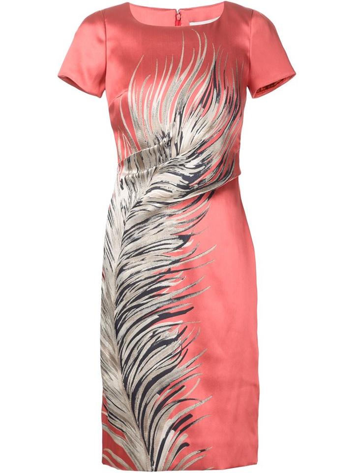 Carolina Herrera Feather Print Pencil Dress