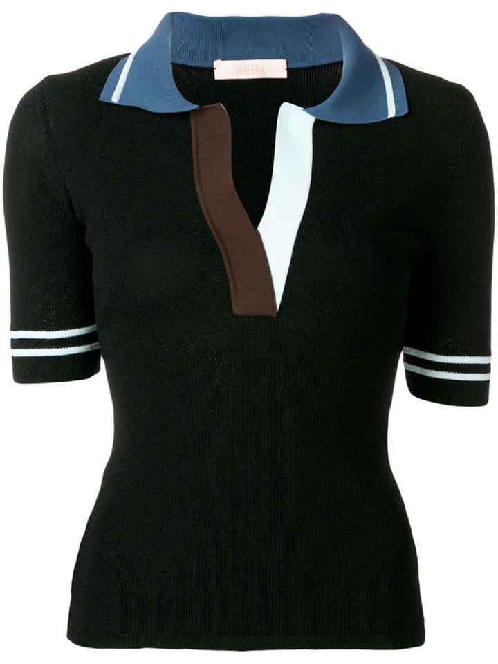 Ssheena Colour-block Polo Top - Black