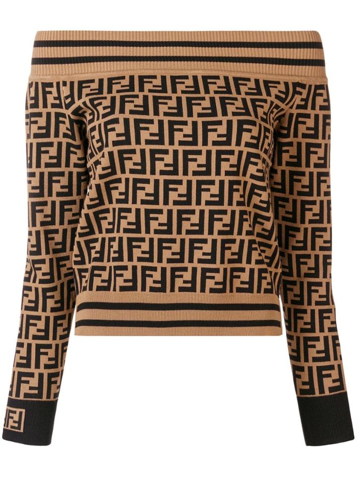 Fendi Ff Logo Off-shoulder Jumper - Brown