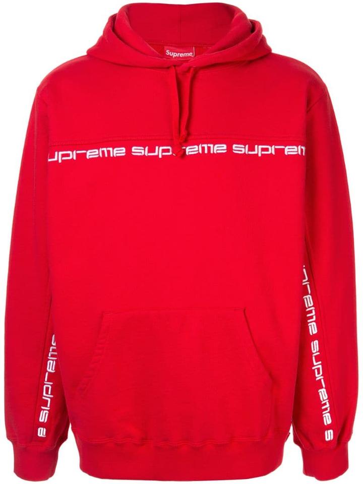 Supreme Text Stripe Hooded Sweatshirt - Red