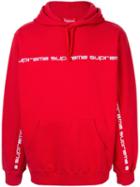 Supreme Text Stripe Hooded Sweatshirt - Red
