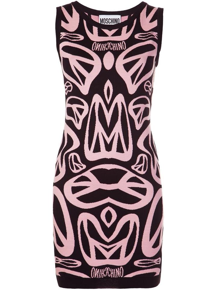 Moschino Peace Sign Knit Dress, Women's, Size: 42, Black, Virgin Wool