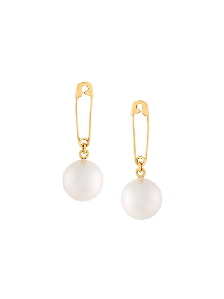 Wouters & Hendrix Safety Pin Pearl Earrings - Metallic