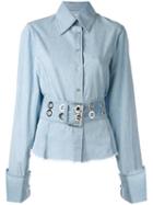 Marques'almeida - Belted Frayed Shirt - Women - Cotton - S, Blue, Cotton