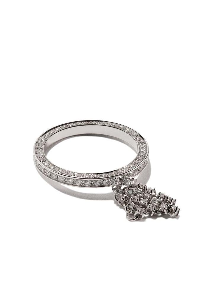 Maison Dauphin 18kt White Gold Full Pave Diamond Fluid Captured Ring