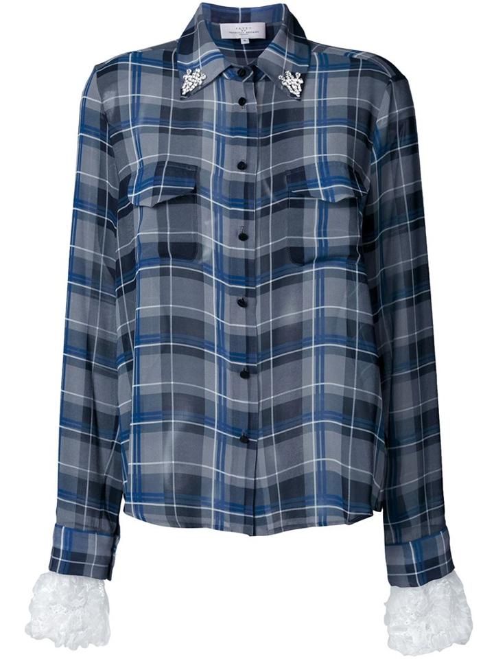 Preen By Thornton Bregazzi Cuff Detail Plaid Shirt, Women's, Size: Small, Grey, Silk