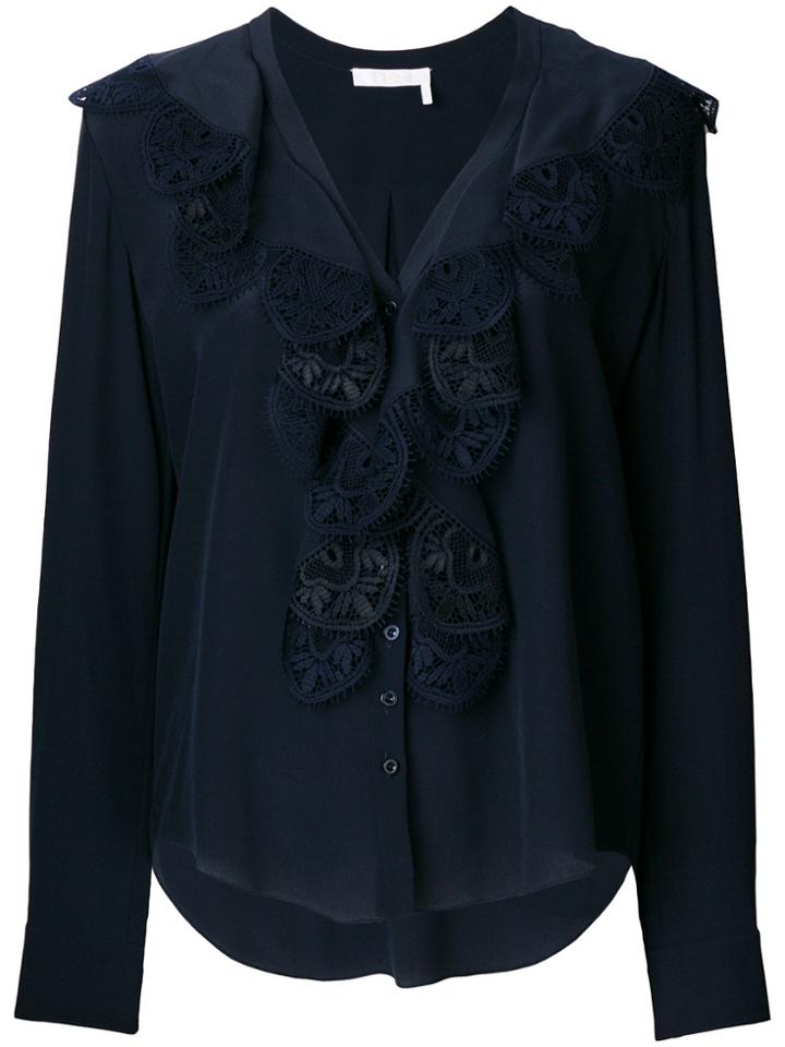 Chloé Lace Ruffle Trim Blouse - Blue