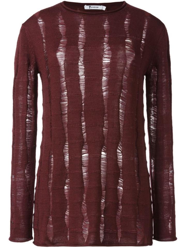 Alexander Wang Distressed Knit Sweater, Women's, Size: Small, Red, Merino
