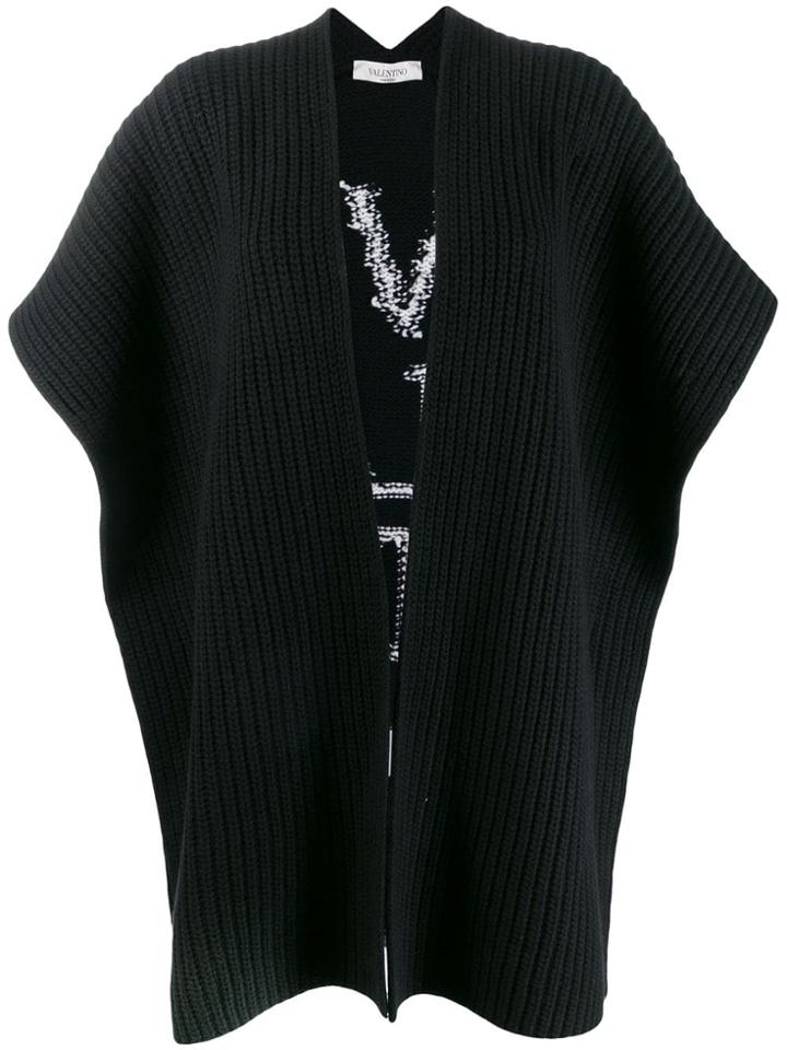 Valentino Ribbed Open Front Cardigan - Black