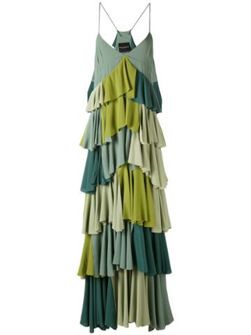 Erika Cavallini - Contrast Pleated Dress - Women - Silk/acetate - 42, Green, Silk/acetate