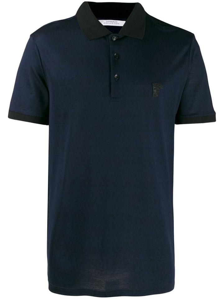 Versace Collection All-over Logo Print Polo Shirt - Blue